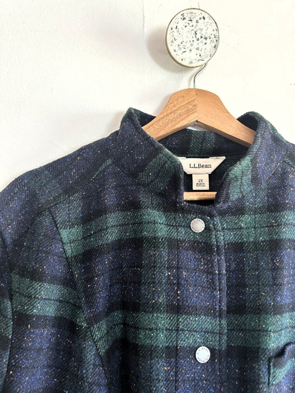 L.L. Bean Plus Size Wool Plaid Blazer Jacket, 2X, Green/Navy